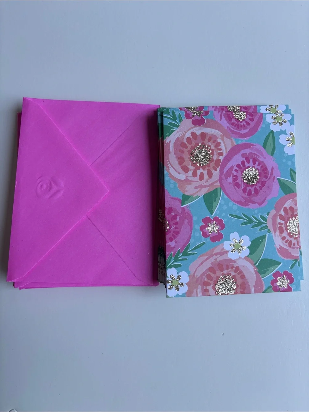 American Greetings Glitter Floral Blank Notecards & Neon Pink Envelopes - (15)
